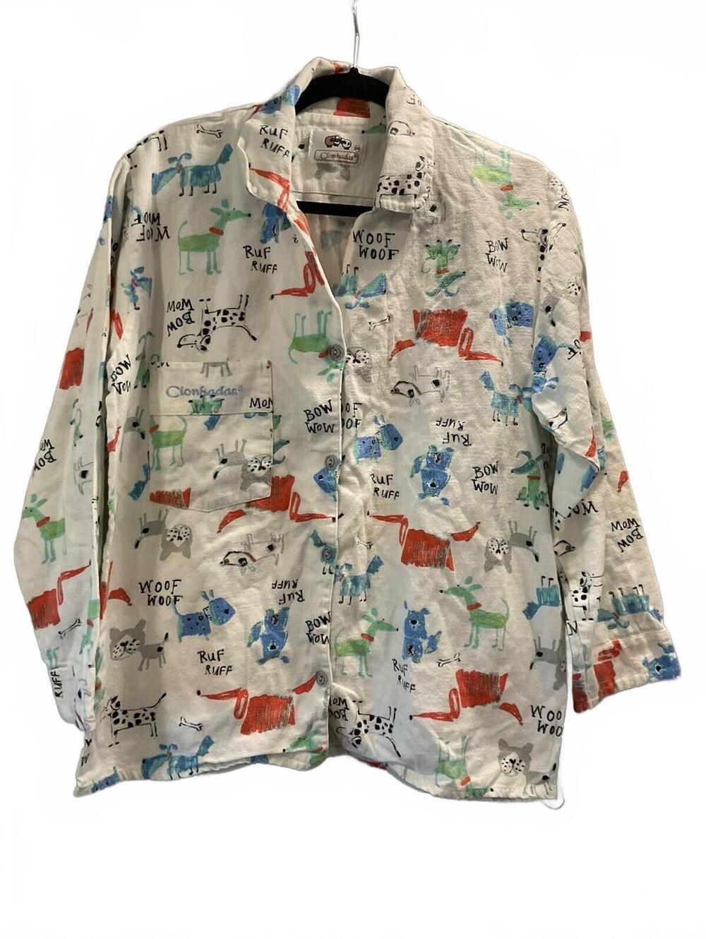 Clonhadas Womens Dog Print Long Sleeve pajama Shirt Size Medium